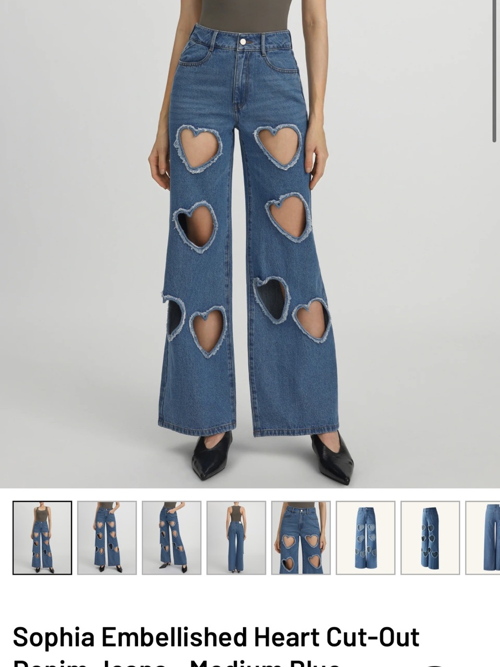JW PEI Medium Blue Heart Cut-Out Wide Leg Jeans